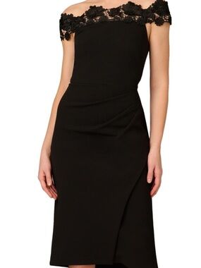 aidan mattox ruffle cocktail midi dress Aidan Mattox Floral Jacquard Midi-Dress